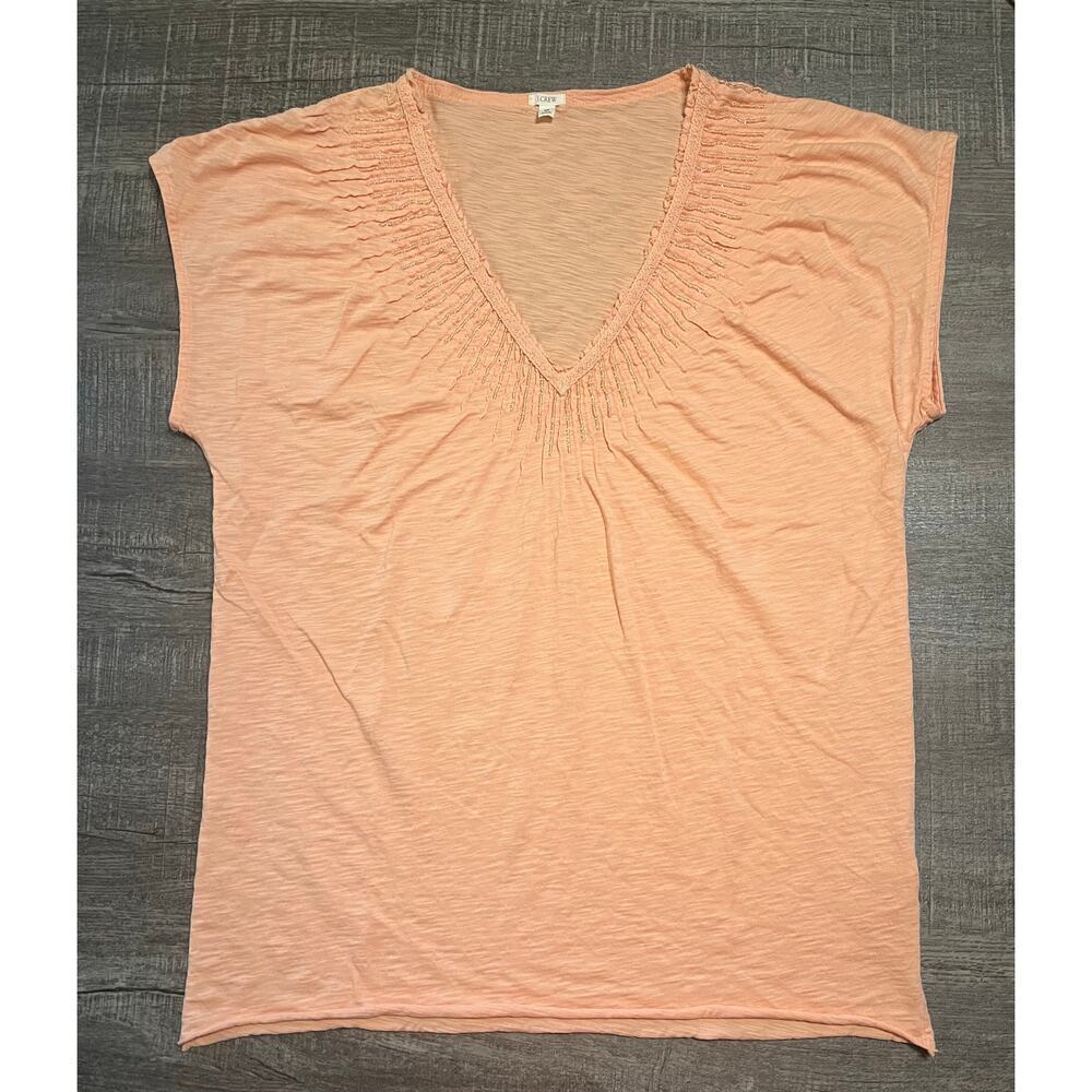 J.Crew Women’s 100% Cotton Ruffled and Beaded V-Neck Collar, Peach, Size M